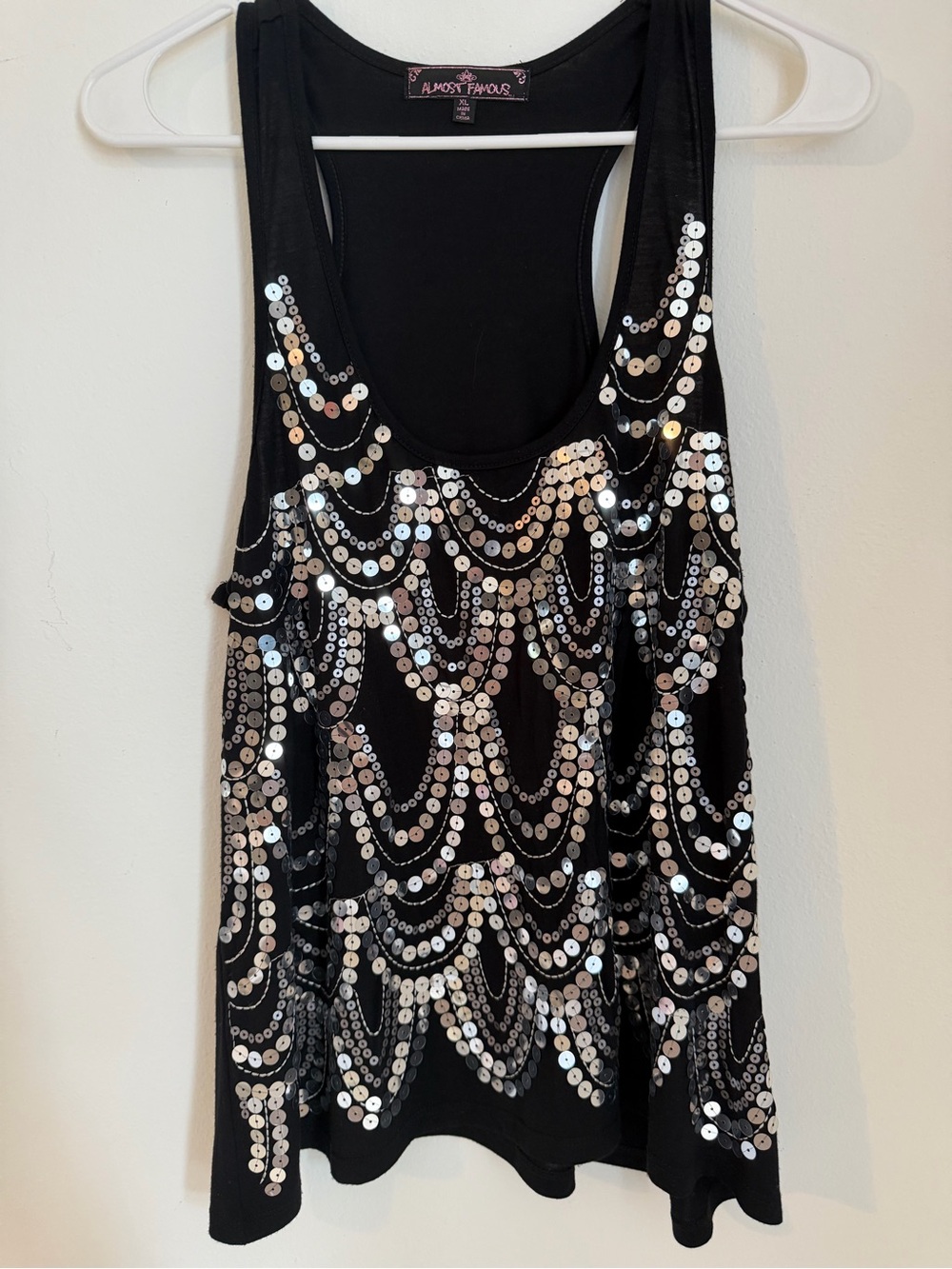 Almost Famous Black Sequin Draped Tank
